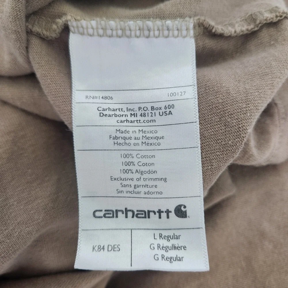 Carhartt Mens K84 DES Short Sleeve Henley Pocket T-Shirt Tan Original Fit L - Picture 6 of 7